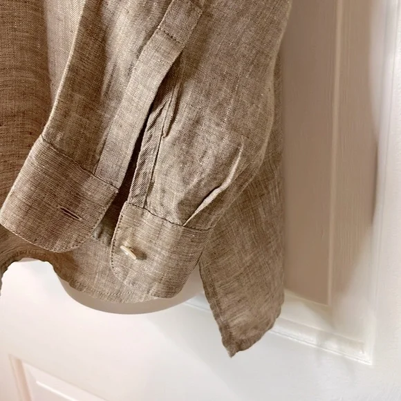 🌷J. Jill Love Linen Classic Button Down Shirt Light Brown/Beige - Picture 8 of 11